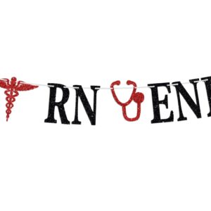 Big RN Energy Banner, Congrats Nurse Bunting Sign, Class of 2024 Nursing School Survivor Graduation Party Decoration Supplies, Black and Red Glitter