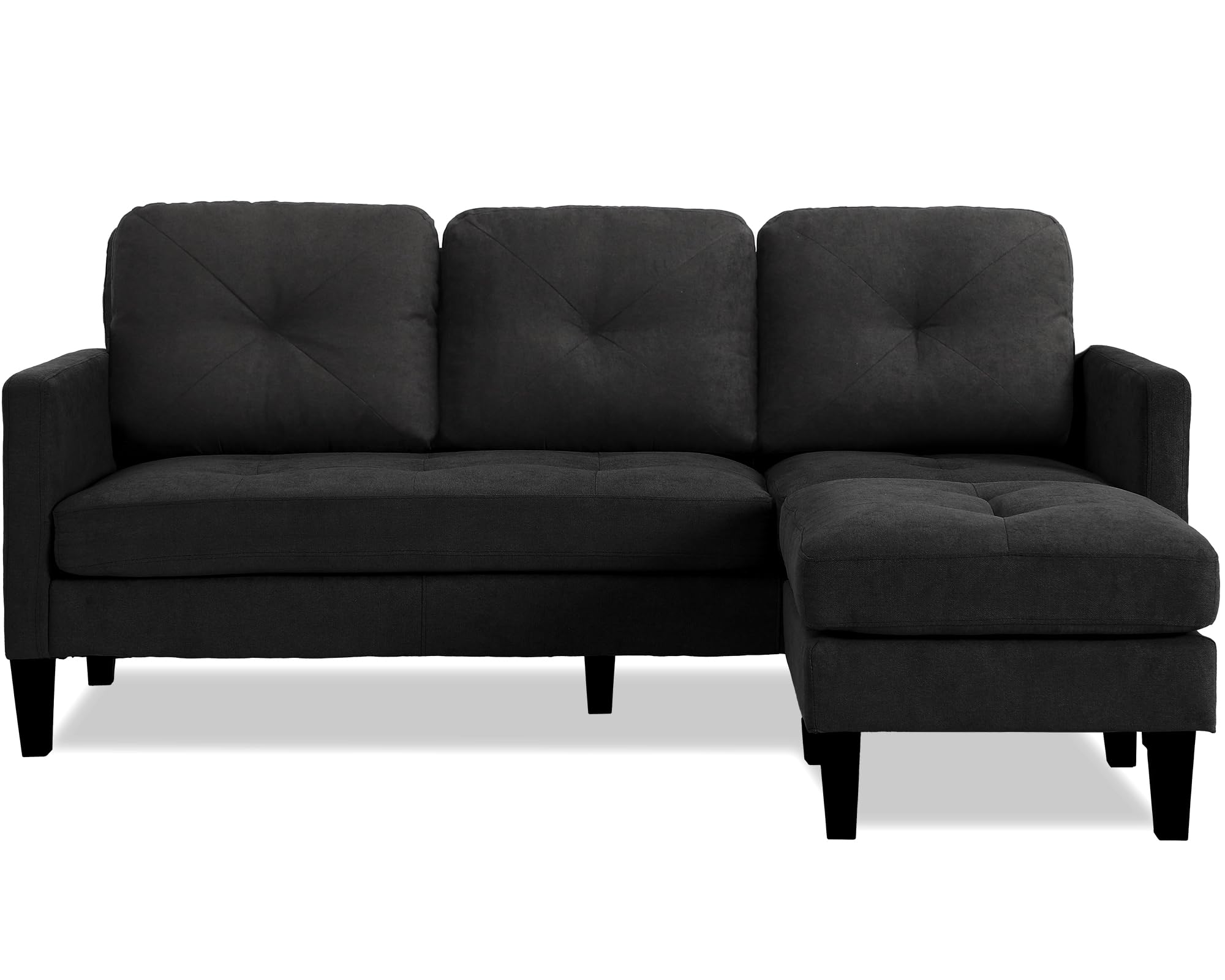 TOBYUL L-Shaped Couch with Reversible Chaise，Convertible Sectional Sofa Couch，Modular Couch Set，Living Room Furniture Sets，Couches for Living Room Apartment and Small Space (Black)