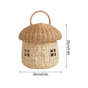 Mushroom Basket with Lid, Rattan Mushroom Storage Basket Hand Bag Basket Mushroom Home Decor Box, Handmade Rattan Mushroom Newborn Photography Props Desktop Storage Decoration(#1)