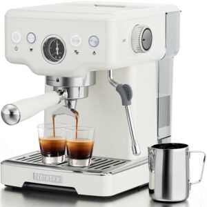 neretva espresso machine 15bar, [2 in 1] professional coffee and espresso maker combo 1450w stainless steel espresso coffee machine for home barista espresso latte macchiato and cappuccino maker-white