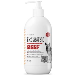 pure wild alaskan salmon oil for dogs - 16 oz. beef flavored salmon oil - pump cap bottle - contains omega-3 and 6, epa, and dha for healthy skin and coat - toxin free