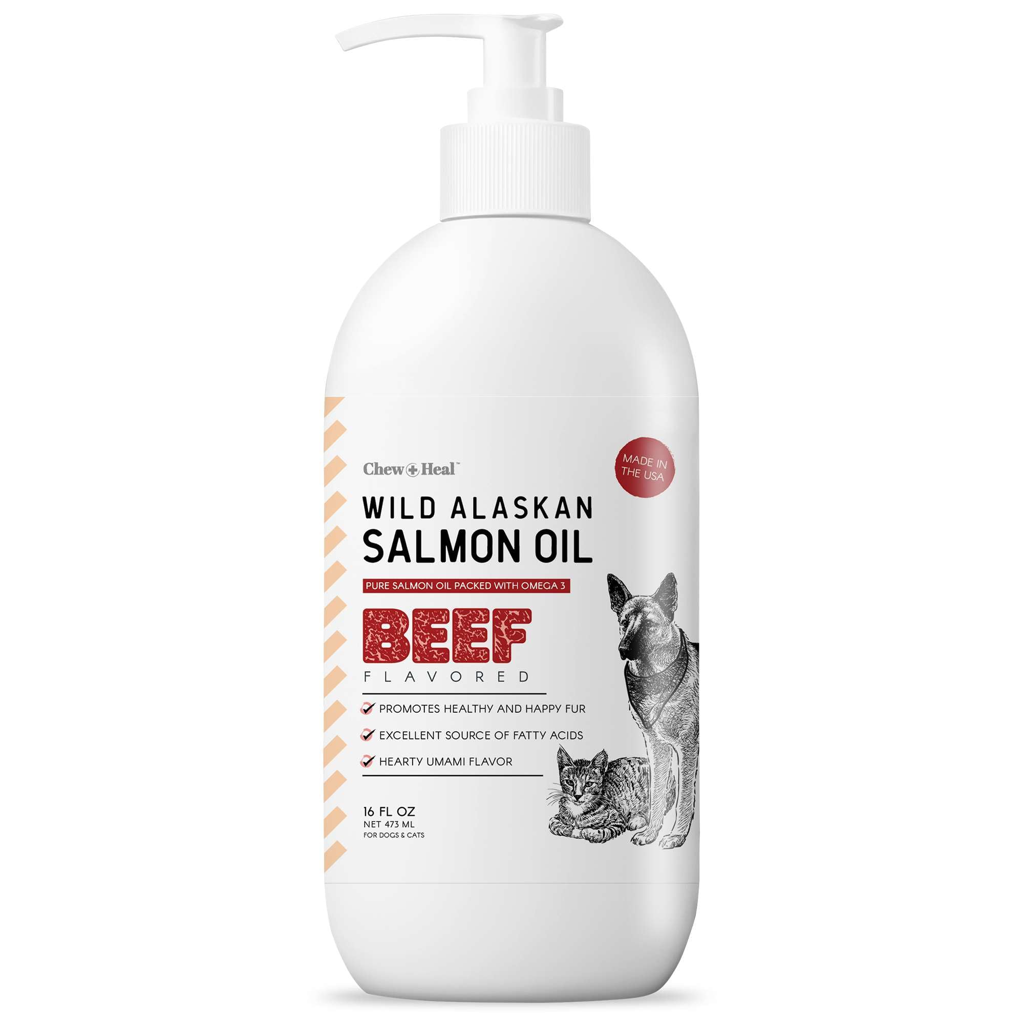 Pure Wild Alaskan Salmon Oil for Dogs - 16 oz. Beef Flavored Salmon Oil - Pump Cap Bottle - Contains Omega-3 and 6, EPA, and DHA for Healthy Skin and Coat - Toxin Free