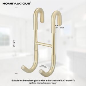 Homevacious 2 Pack Shower Door Hooks Towel Hooks for Bathroom Frameless Glass Shower Door SUS 304 Stainless Steel Drilling-Free Hanger Shower Hooks- Brushed Gold