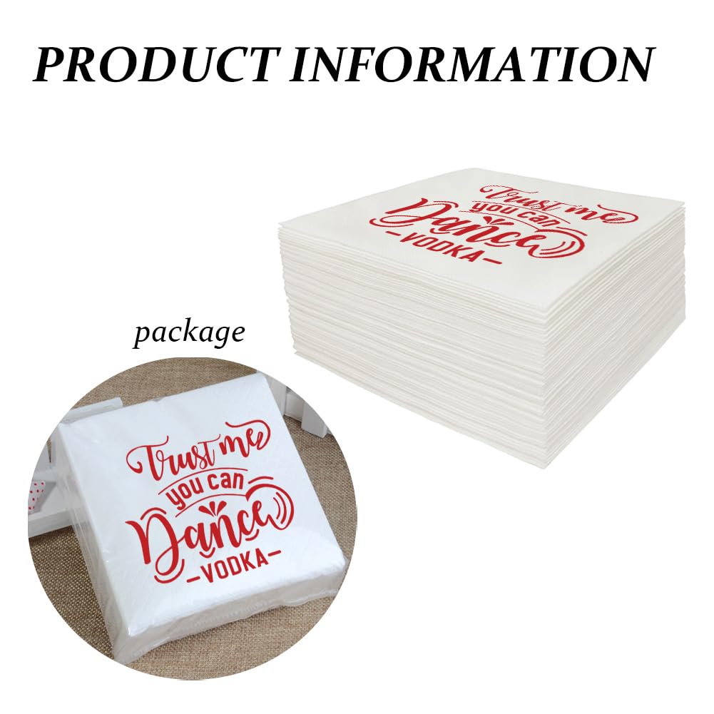 VOWFOO Funny Cocktail Napkins 100Pcs Trust Me You Can Dance Vodka Paper Napkins For Cocktail Party Nightclub Event Bachelorette Wedding Reception Bridal Shower Birthday Girls Night 5 x 5 2-ply (Vodka)