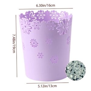 Comebachome Plastic Trash Can, Waste Paper Bin Flower Lace Waste Basket Round Rubbish Bin Hollow Garbage Can for Bedroom Bathroom Kitchen Office (Purple/S)