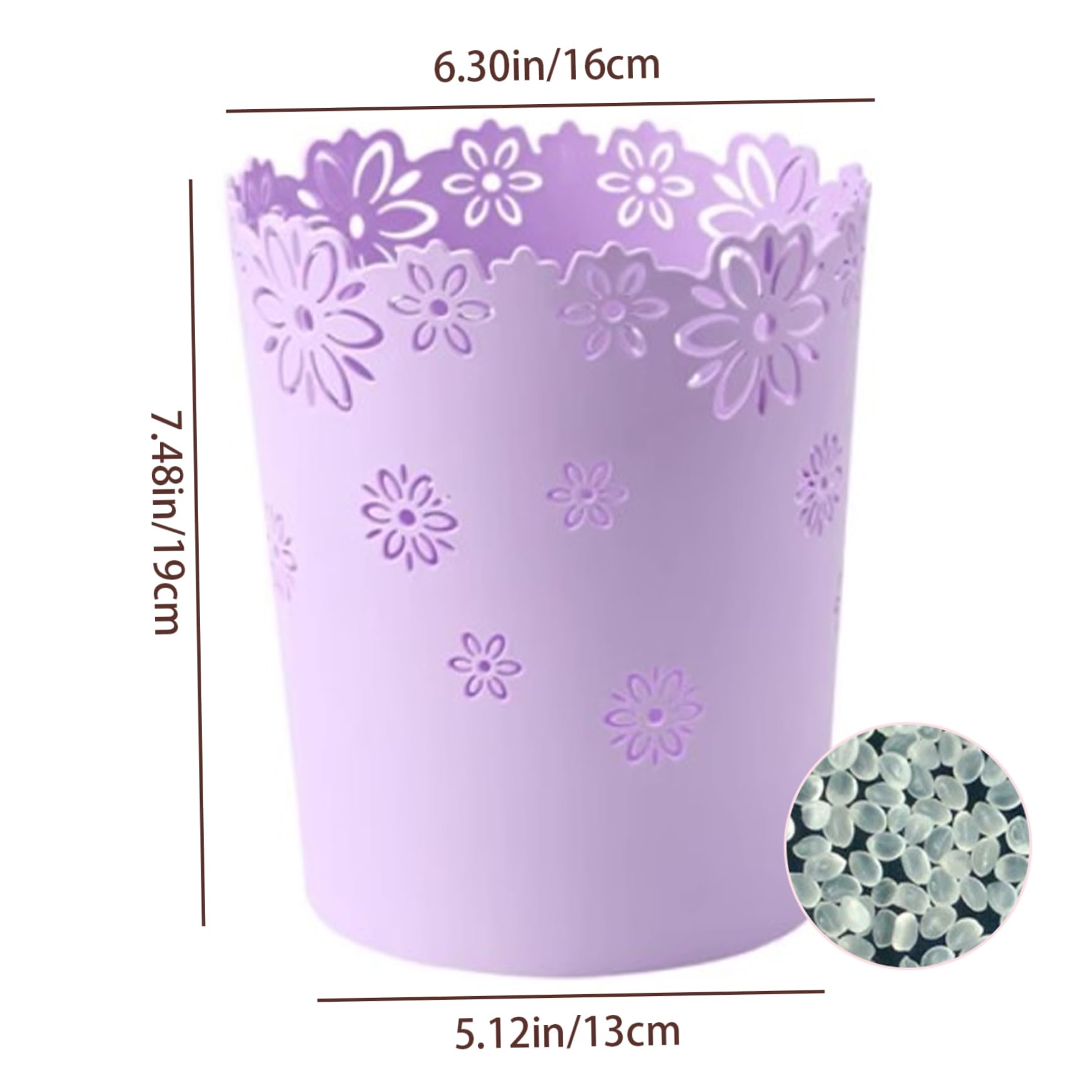 Comebachome Plastic Trash Can, Waste Paper Bin Flower Lace Waste Basket Round Rubbish Bin Hollow Garbage Can for Bedroom Bathroom Kitchen Office (Purple/S)