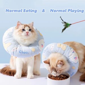 Adjustable Soft Cat Cone Collar Cloud Pattern Cat Cone for Cats Small Dogs Kitten Puppy After Surgery Prevent Licking, Waterproof(Blue,Large)