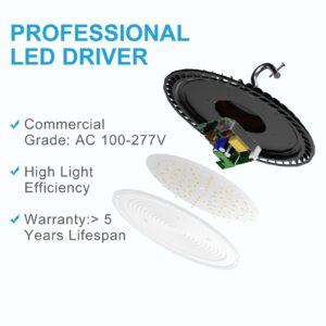 Lightdot 350W LED High Bay Light 52500lm (Eqv.1400W MH/HPS) LED High Bay Shop Light 5000K LED UFO High Bay for 30-55FT Height- 2Pack (Coverage:66~120ft at Height:30~55FT)