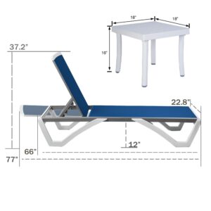 Kozyard Patio Chaise Lounge Chair - Full Flat Alumium & Resin Legs, Outdoor Reclining Adjustable Chair for Sunbathing, Beach, Patio, Lounge Set or Patio Table (2 Blue Textilence W/Table)