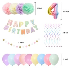 BRT Bearingshui 4th Birthday Decorations, 40 Inch Rainbow Gradient Number 4 Balloon, 4th Birthday Balloon, Happy Birthday Banner, Children’s 4th Birthday Party Supplies for Kids