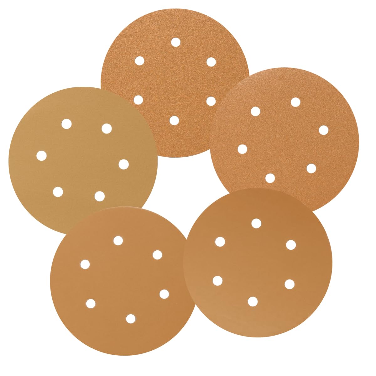 SUPBICCO 50 PCS 6 Inch Sanding Discs Hook and Loop, 80 120 220 320 400 Assorted Grits Sand Paper Disc for Random Orbital Sander, 6 Hole Gold Random Orbital Sandpaper Pads