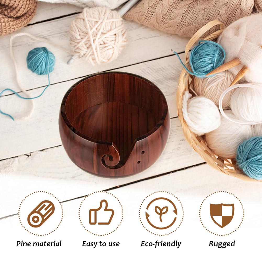 MJFUNTXY Wooden Yarn Bowl Holder, Craft Knitting Bowl,6.7in Large Yarn Holder Dispenser Yarn Storage Bowls, Gift for Knitters and Crocheters