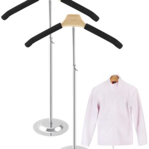 QWORK Adjustable Metal T-Shirt Display Stand, 2 Pack Foam & Wire Clothes Hanger Rack -16" to 28" for Coat Clothing Garment Retail, Craft Show