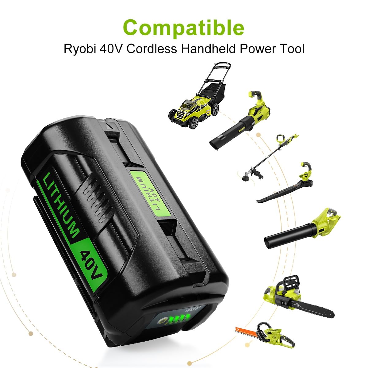 Energup 40Volt 6500mAh Replacement Ryobi 40V Battery + Charger Kit for Ryobi 40V Lithium Battery OP4026 OP40601 OP4050A OP4040 OP4030 OP4050 with OP401 Ryobi 40V Charger