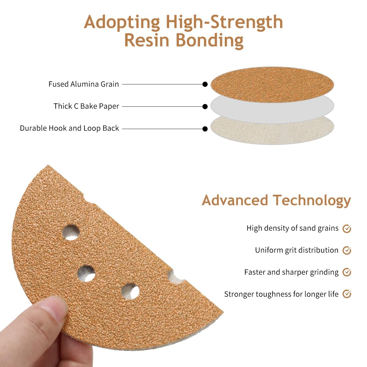 SUPBICCO 50 PCS 5 Inch 8 Hole Sanding Discs Hook and Loop, 60 80 120 220 320 Assorted Grits Sand Paper Disc for Random Orbital Sander, Gold Sandpaper Pads for Automotive and Woodworking