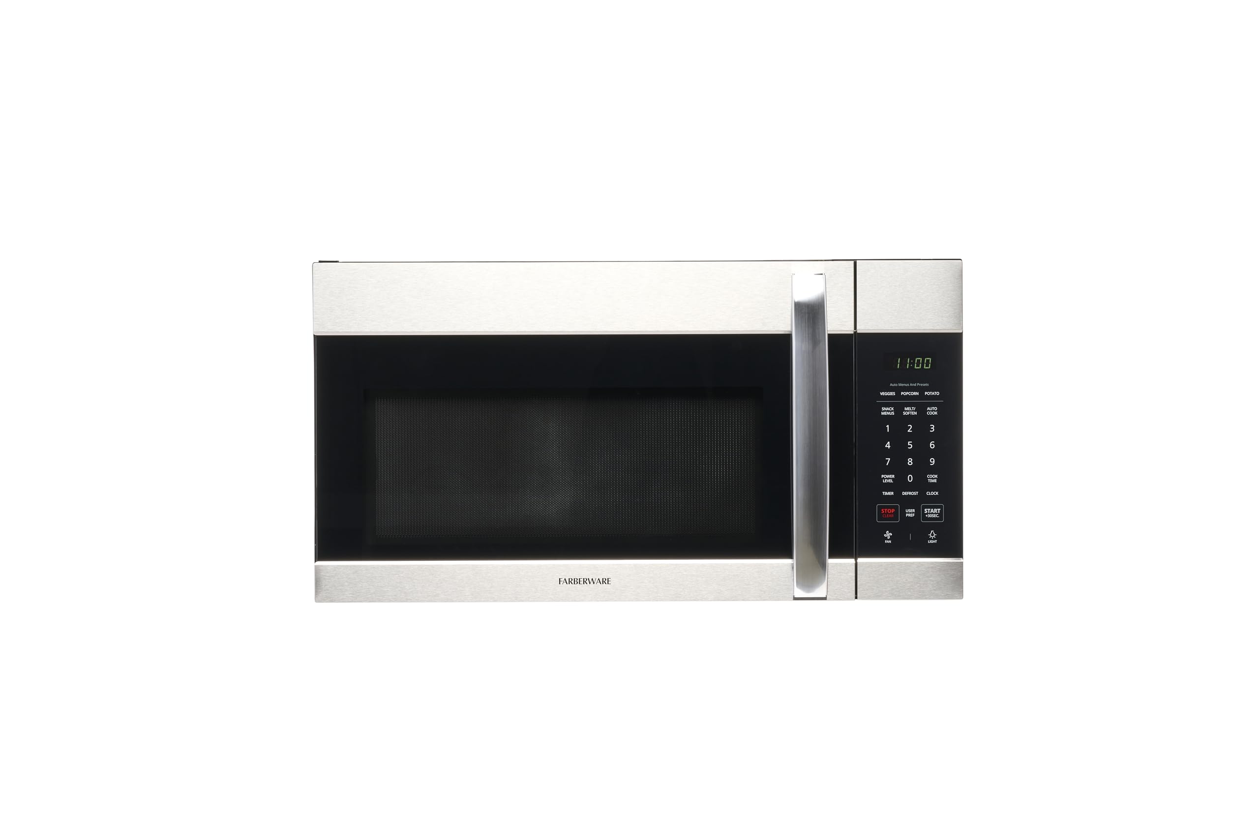 Farberware Over-the-Range Microwave Oven, 1.7 Cu. Ft. - 1000W - Auto Reheat, Multi-Stage Cooking, Melt/Soften Feature, Child Safety Lock, LED Display - Space Efficient & Powerful - Stainless Steel