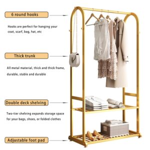 BUZUEY Gold clothing rack,Heavy duty clothes rack,Small clothing racks for hanging clothes,Wardrobe Rack,rack for clothes to hang,garment rack with bottom shelves,hanging racks for clothes(L:31.5in)