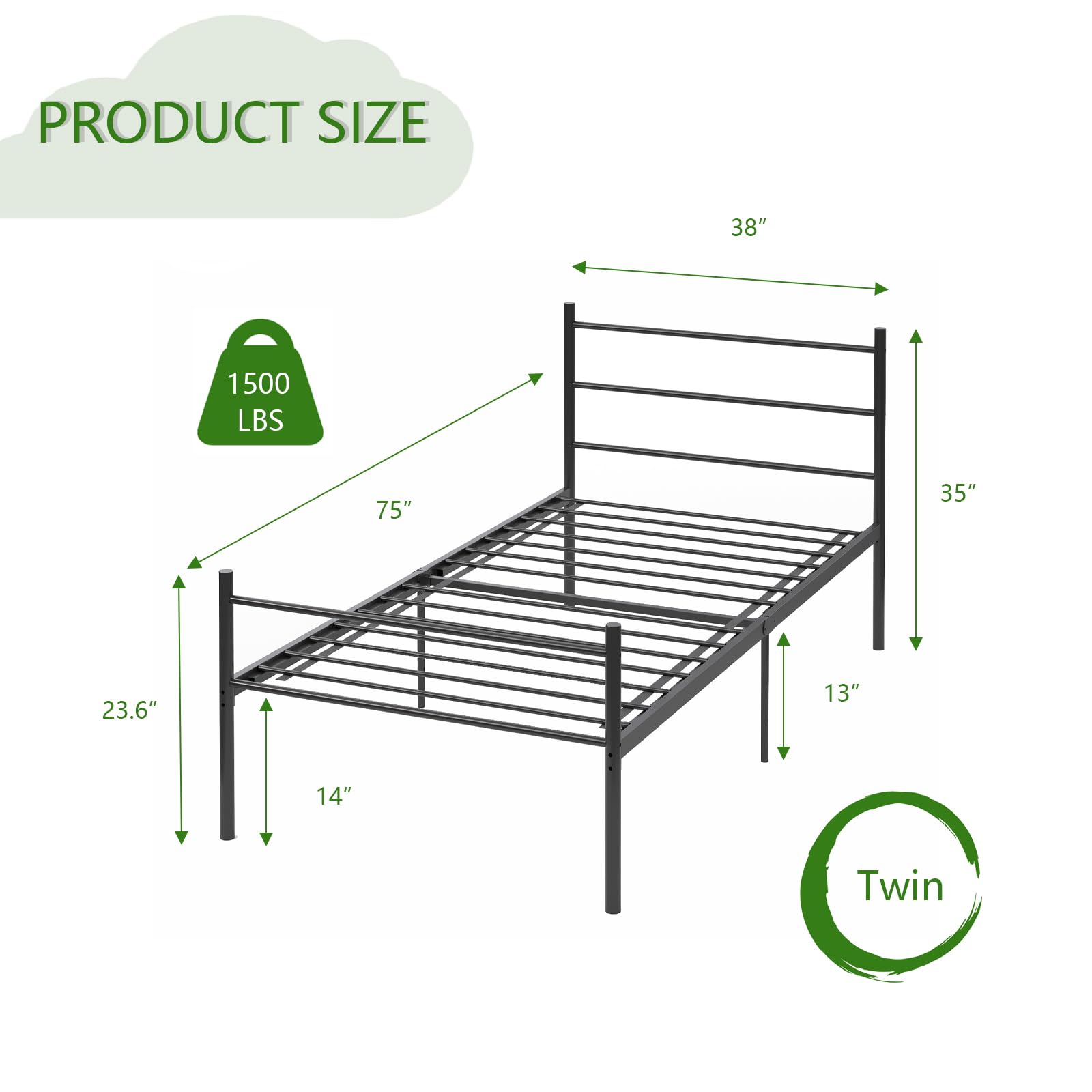 topfresh 14 Inch Twin Size Bed Frame with Headboard Heavy Duty Metal Platform Bed Frame Mattress Foundation Underbed Storage No Box Spring Needed Noise Free Foldable Bed Frame Black Sturdy Steel