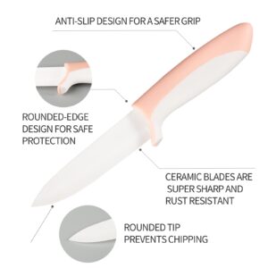 YSTKC Ceramic Fruit Knife 4 Inch Ceramic Knife Kitchen Pink Ceramic Knife Sharp Ceramic Paring Knife with Handle for Mother's Day Father's Day Christmas Wedding Gifts Birthday Gifts Thanksgiving