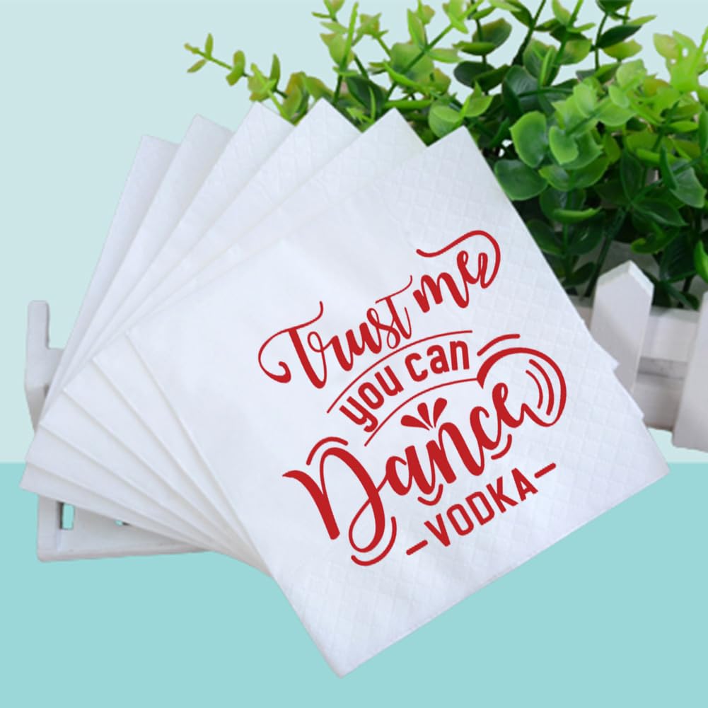 VOWFOO Funny Cocktail Napkins 100Pcs Trust Me You Can Dance Vodka Paper Napkins For Cocktail Party Nightclub Event Bachelorette Wedding Reception Bridal Shower Birthday Girls Night 5 x 5 2-ply (Vodka)