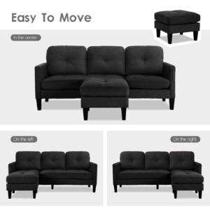 TOBYUL L-Shaped Couch with Reversible Chaise，Convertible Sectional Sofa Couch，Modular Couch Set，Living Room Furniture Sets，Couches for Living Room Apartment and Small Space (Black)