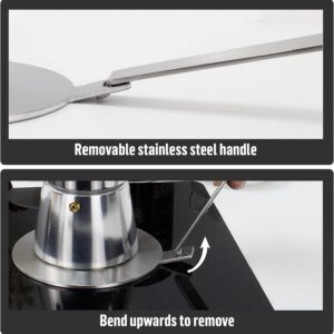 7.87″ inch Heat Diffuser Stainless Steel with Removable Handle, Induction Adapter Plate for Induction Electric Gas Glass Cooktop, Heat Transfer Conduction Plate, Defrosting Frozen Food