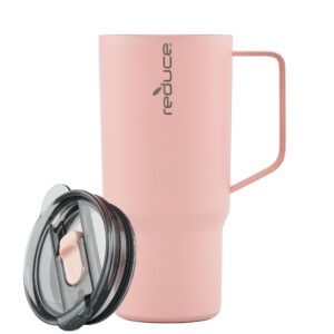 REDUCE 24 oz Hot1 Vacuum Insulated Mug for Hot Tea, Coffee and Other Hot Drinks - With Flo-Motion Lid and Handle, Single-Serve and Cupholder Friendly, Keeps Drinks Hot for up to 8 Hrs, Pink Salt