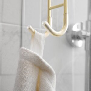 Homevacious 2 Pack Shower Door Hooks Towel Hooks for Bathroom Frameless Glass Shower Door SUS 304 Stainless Steel Drilling-Free Hanger Shower Hooks- Brushed Gold