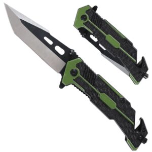 augenweide edc folding pocket knife for men with liner lock - utility sharp camping knives with clip, seatbelt cutter, glass breaker multi tool knife for outdoor emergencies (green)