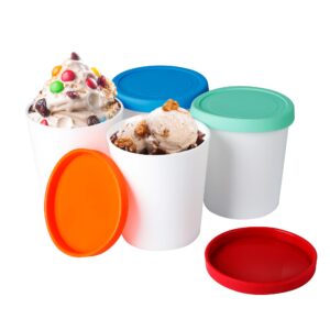 ice cream containers for homemade, ice cream containers set (4 pack - 1 quart each), reusable ice cream storage containers for freezer, leak-free ice cream containers with silicone lids