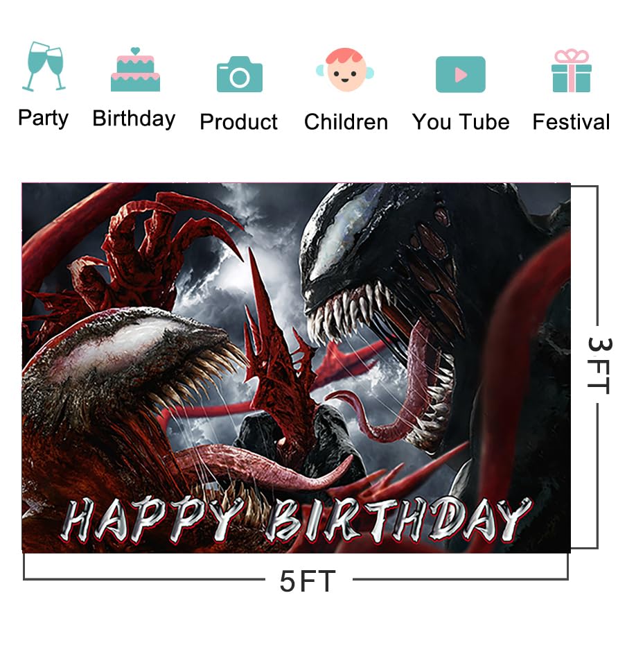 Superhero Backdrop for Birthday Party Decorations Background for Baby Shower Party Cake Table Decorations Supplies Venom Theme Banner 5x3ft