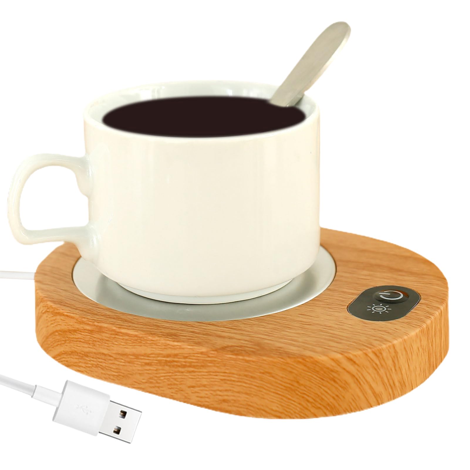 Coffee Mug Warmer, Abs Smart Beverage Cup Warmer, Battery Operated Candle Warmer Plate, 55-65°c Tea Cup Warmer, USB Rechargeable, Wood Style Warmer Plate, Touch Control Coffee Heater for Tea Coffee