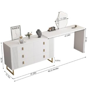 Messenya White Vanity Makeup Mirror Desk with 3-Color Touch Screen Illuminated Lights, Girls vanities Set Table with 6 Drawers and Mirror, Tocador de Maquillaje para Mujer, Dressing Table (S-102)