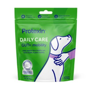 protexin daily care gut+ mobility, 60 postbiotic dog supplement chews – chicken and bacon flavored