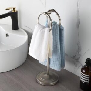 Hand Towel Holder 19'' Tall Hand Towel Rack Double Hand Towel Rings Hand Towel Stand for Bathroom Kitchen Counter to Hang Full-Size Hand Towel, Dish Towel, Tea Towel, Face Towel, Hair Towel (Silver)