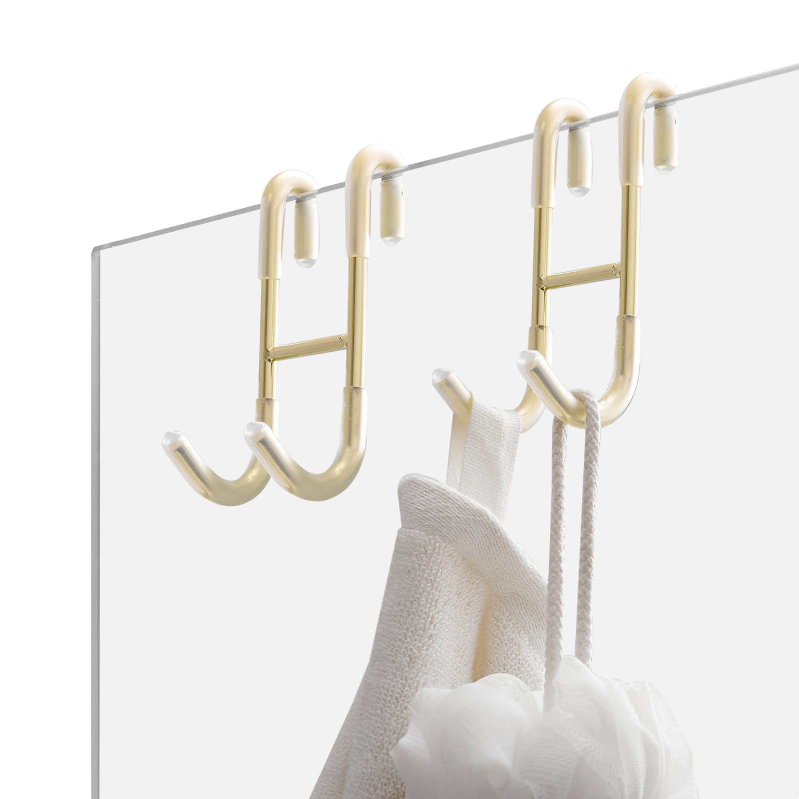 Homevacious 2 Pack Shower Door Hooks Towel Hooks for Bathroom Frameless Glass Shower Door SUS 304 Stainless Steel Drilling-Free Hanger Shower Hooks- Brushed Gold