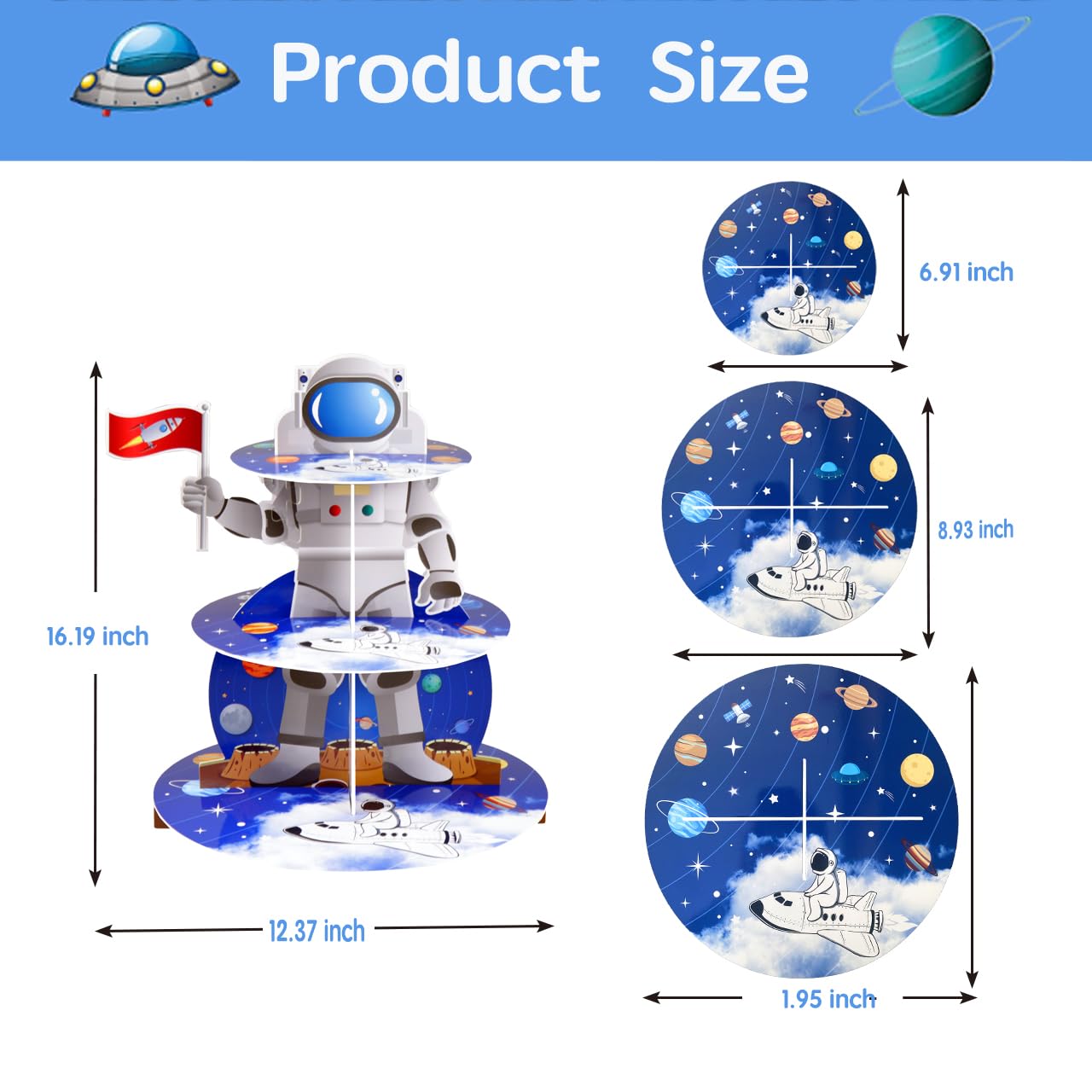 Airduan Space Astronaut Cupcake Stand Space Themed Birthday Party Decorations 3-Tier Cardboard Cupcake Holder stand Galaxy Style Dessert Tower Display for Party Supplies