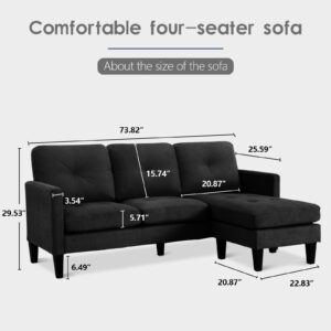 TOBYUL L-Shaped Couch with Reversible Chaise，Convertible Sectional Sofa Couch，Modular Couch Set，Living Room Furniture Sets，Couches for Living Room Apartment and Small Space (Black)