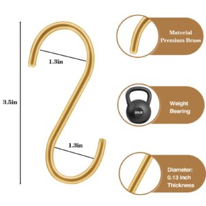 DINGEE Gold S Hooks for Hanging 3.5 Inch Brass Heavy Duty S Hooks,Closet S Hooks for Hanging Coat Clothes Towel Jean,Utility Hooks for Pots Pans Plants Kitchen 6 Pack