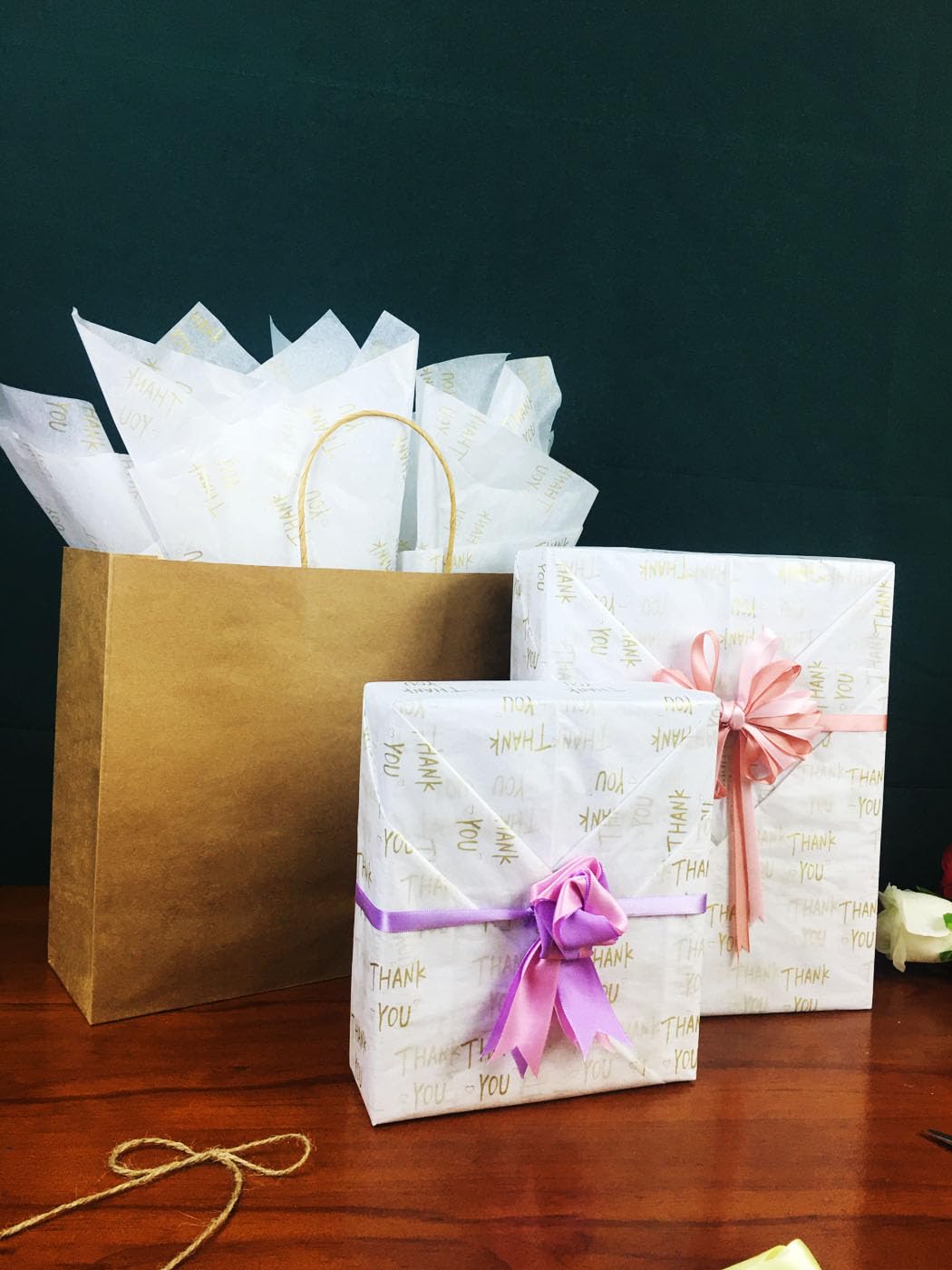 Bzumoot Gift Wrap Tissue Paper for Gift Bags 50 Sheets Thank You 20 * 28 Inches Tissue Paper Wrapping Large White Gold Bulk DIY Tissue Paper for Graduation Birthday Thanksgiving (Thank You Love)