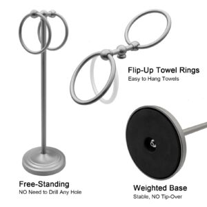 Hand Towel Holder 19'' Tall Hand Towel Rack Double Hand Towel Rings Hand Towel Stand for Bathroom Kitchen Counter to Hang Full-Size Hand Towel, Dish Towel, Tea Towel, Face Towel, Hair Towel (Silver)