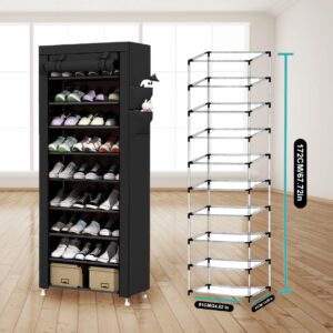 JINN CRAFT 10 Tiers Shoe Rack Storage Box for 27 Pairs, Foldable Shoe Rack, Foldable Shoes Organizer Cover, Shoe Cover Rack, Portable Shoe Storage Cabinet 158cm X 60cm X 30cm