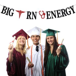 Big RN Energy Banner, Congrats Nurse Bunting Sign, Class of 2024 Nursing School Survivor Graduation Party Decoration Supplies, Black and Red Glitter