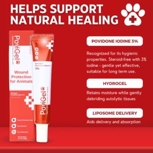 PoviGel Dog Wound Care Ointment, Fast Absorption Rapid Healing Pain & Itch Relief, Dog Ear Infection Treatment, Yeast Infection Treatment for Dogs & Cats, Povidone-Iodine 3% for Pets, Hot Spots