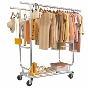 dgedby clothes rack heavy duty 620lbs for hanging clothes, commercial garment rack heavy duty,collapsible ＆ portable clothes rack with wheels,rolling clothing racks metal clothing rack (cr-h)