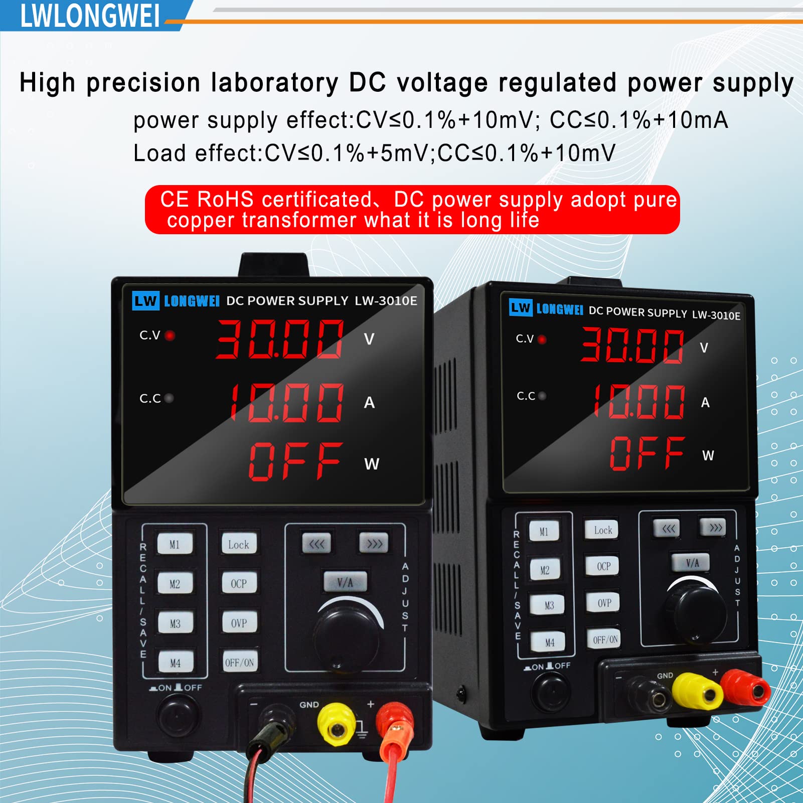 LWLONGWEI DC Power Supply Variable, Programmal Control 30V 10A Adjustable Switching Regulated DC Bench Power Supply with 4-Digits LED Power Display 5V/2A USB Output, (4sets 30V 10A)