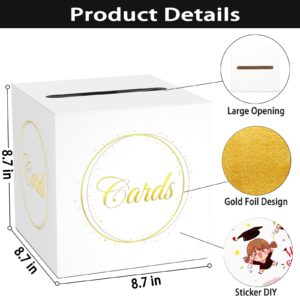 White Card Box for Party, 8.7" Circle Gold Foil Design Gift Cards Receiving Box Holder for Wedding, Bridal Shower, Graduation, Birthday, Retirement, Baby Shower, Anniversaries Party Decorations