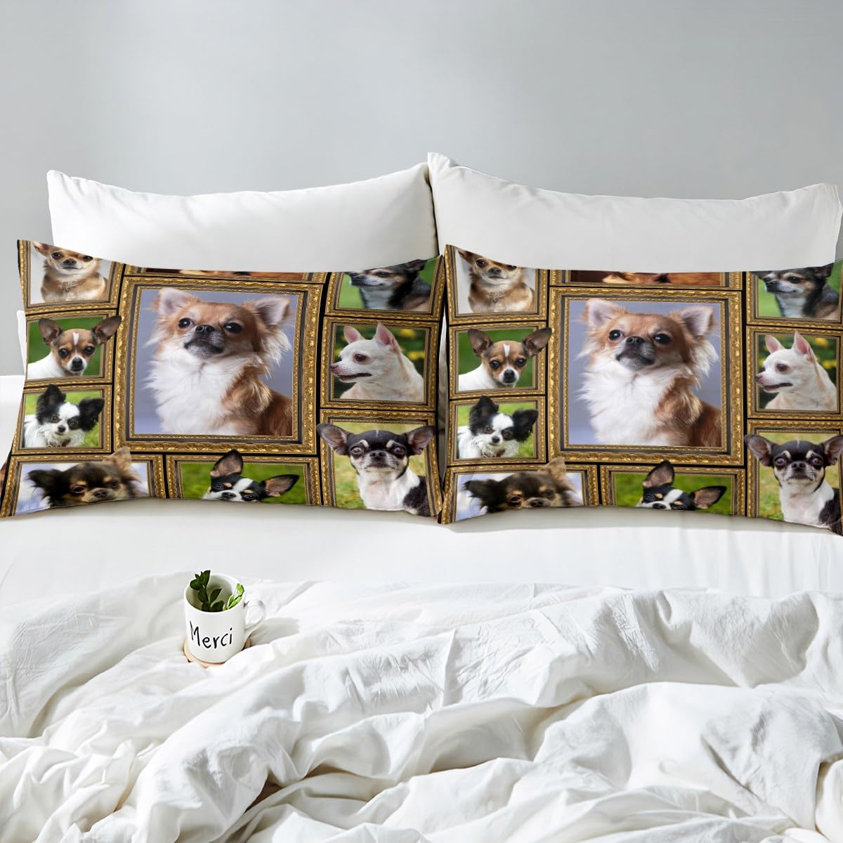 Feelyou Chihuahua Bedding Set Twin Size Cute Dog Puppy Comforter Cover Set for Kids Teens Adults Chihuahua Lover Gift Duvet Cover Dog Lover Bedspread Cover Room Decor 2Pcs with 1 Pillow Case