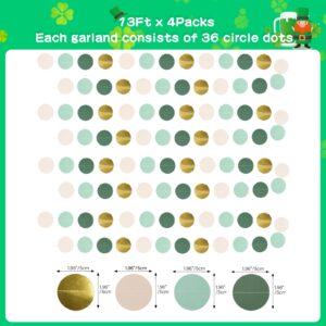 GCQQ Sage-Green Mint Beige-Gold Circle Garland, 52Ft Glitter Hanging Polka Dots Garlands, Sage Green Paper Circle Garland, Circle Garland for Baby Safari Bridal Shower Engagement Wedding Party Decor