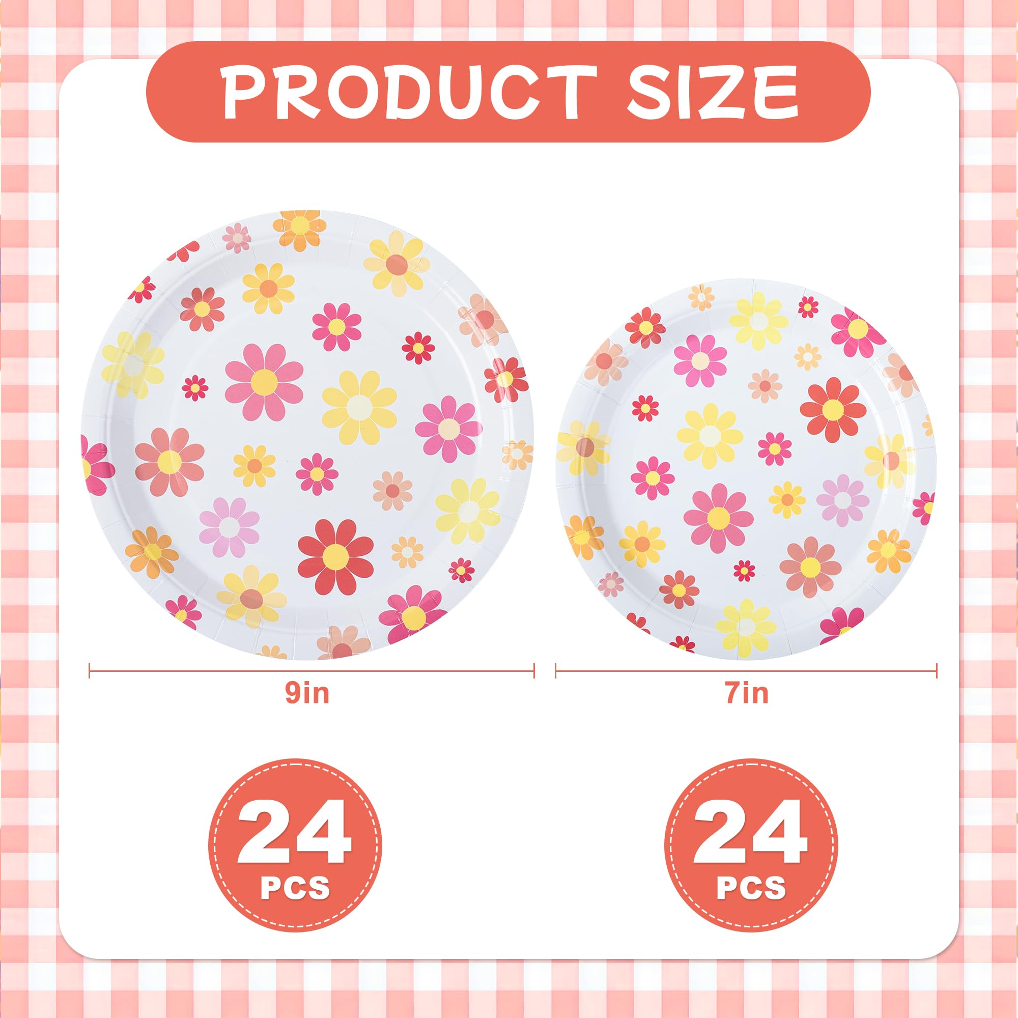 AimFun 48 Pcs Groovy Party Plates Retro Daisy Paper Plates Hippie Boho Flower Round Disposable Plates for 60s 70s Party Decorations Birthday Baby Shower Wedding Bridal Tableware